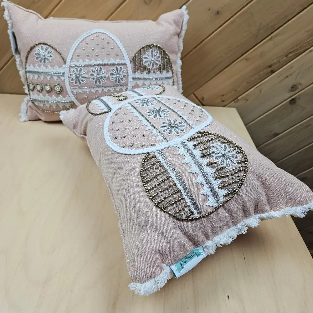 2 Bunny Boulevard Pastel Pink Easter Egg 14in Beaded Toss Pillows Easter Pink